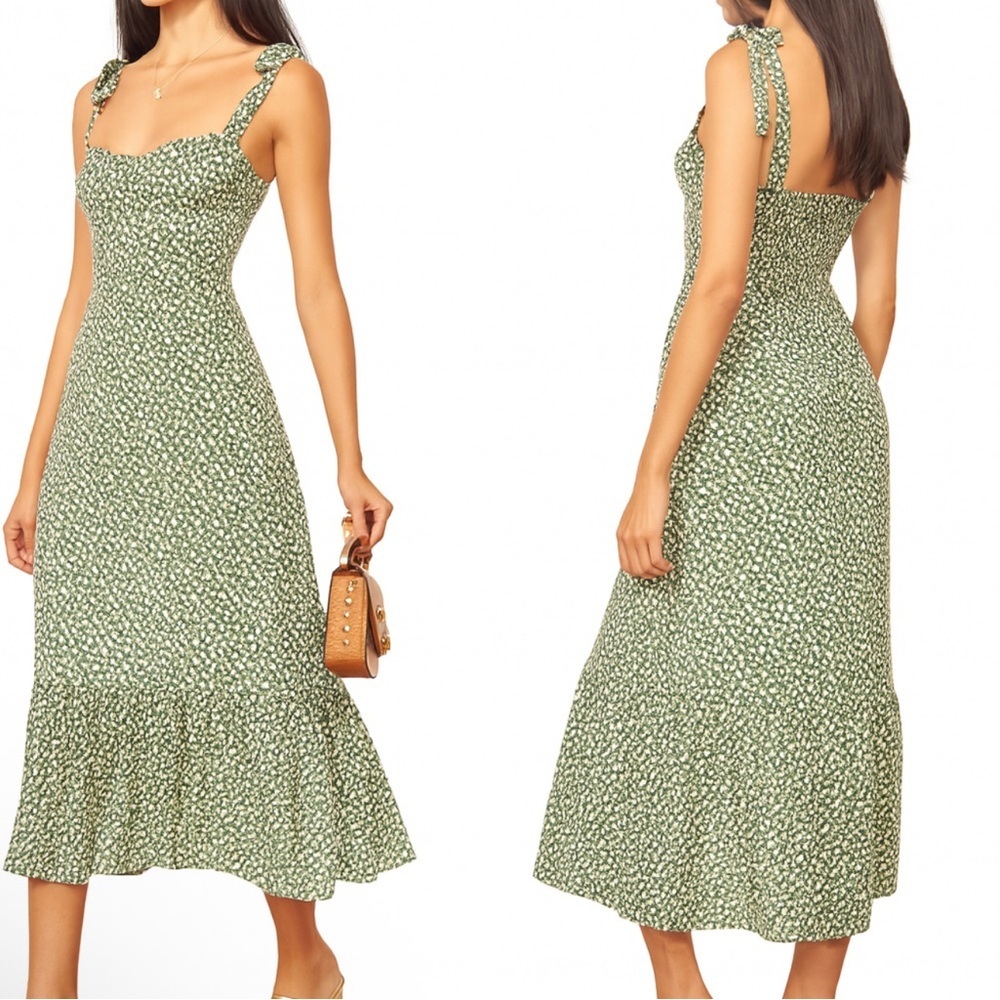REFORMATION Nikita Midi Floral Green Dress 12 - Picture 13 of 13